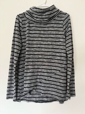 Striped Gray & Black Cowl Neck Sweater Top